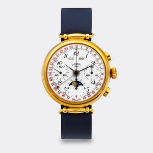 GOBBI 1842 MILANO | MISANI MILANO | One-of-a-Kind | Chronograph | Full-Calender & Padellone Moonphase | Handmade 18K Solid Gold | Highly Collectible | White Enamel Multicolor Dial | Valjoux 730 | 1960s