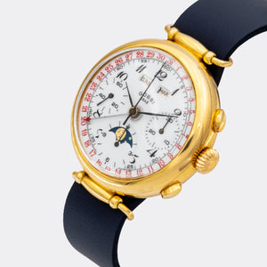 GOBBI 1842 MILANO | MISANI MILANO | One-of-a-Kind | Chronograph | Full-Calender & Padellone Moonphase | Handmade 18K Solid Gold | Highly Collectible | White Enamel Multicolor Dial | Valjoux 730 | 1960s