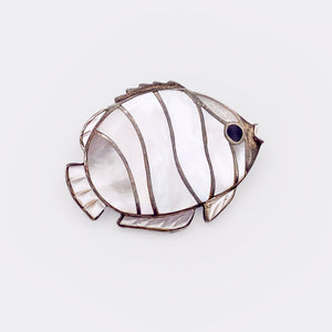 ANGEL-FISH | Unique Handmade Brooch | Mother-Of-Pearl | 925 Sterling Silver