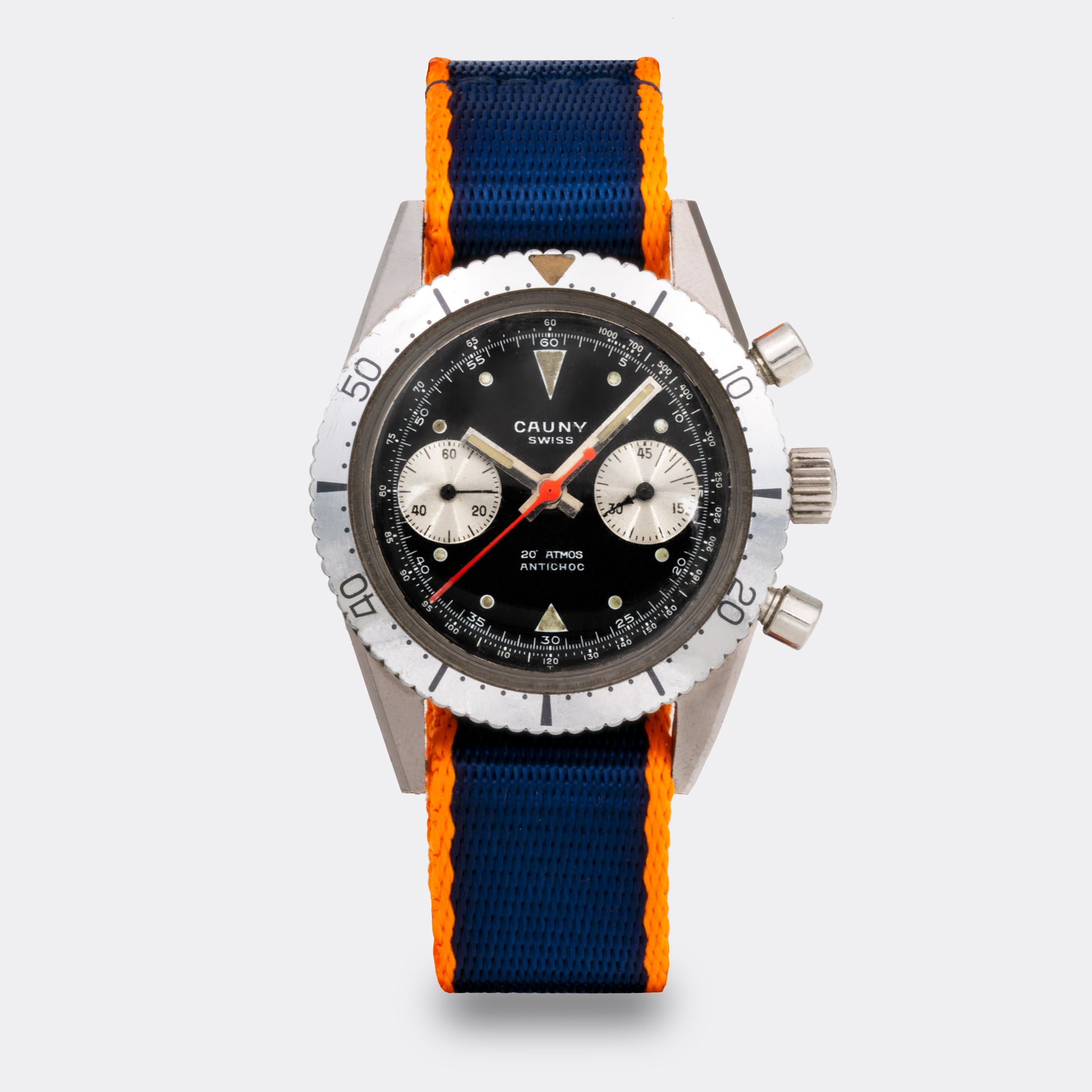CAUNY | Swiss Diver Chronograph De Luxe | Red Second | Tritium Dial | Automatic | 1970s
