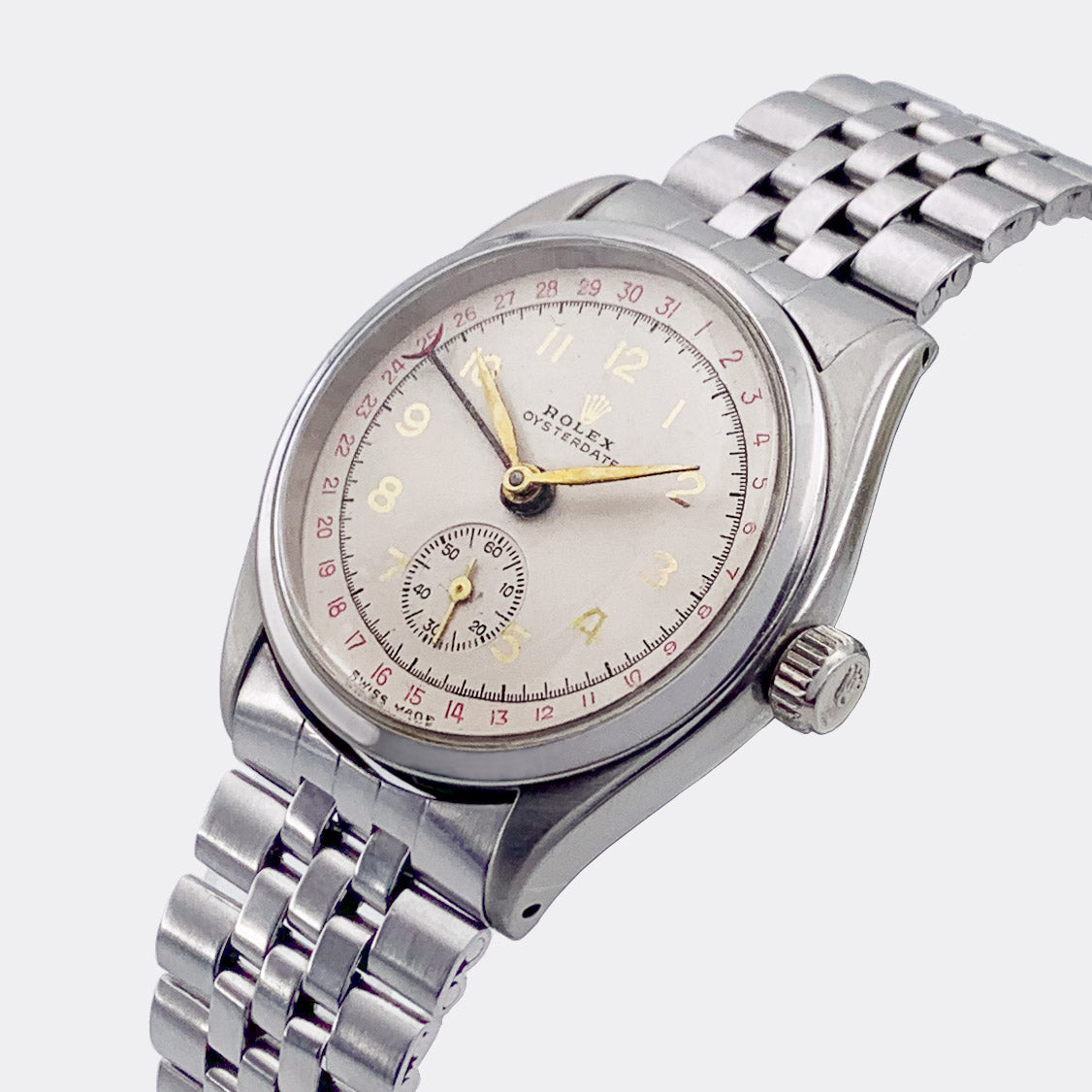ROLEX | One-of-a-Kind | Oysterdate | Red Date Outer Ring | Subseconds | 18K | Multicolor Cream Dial | Ref. 6294 | 1950s
