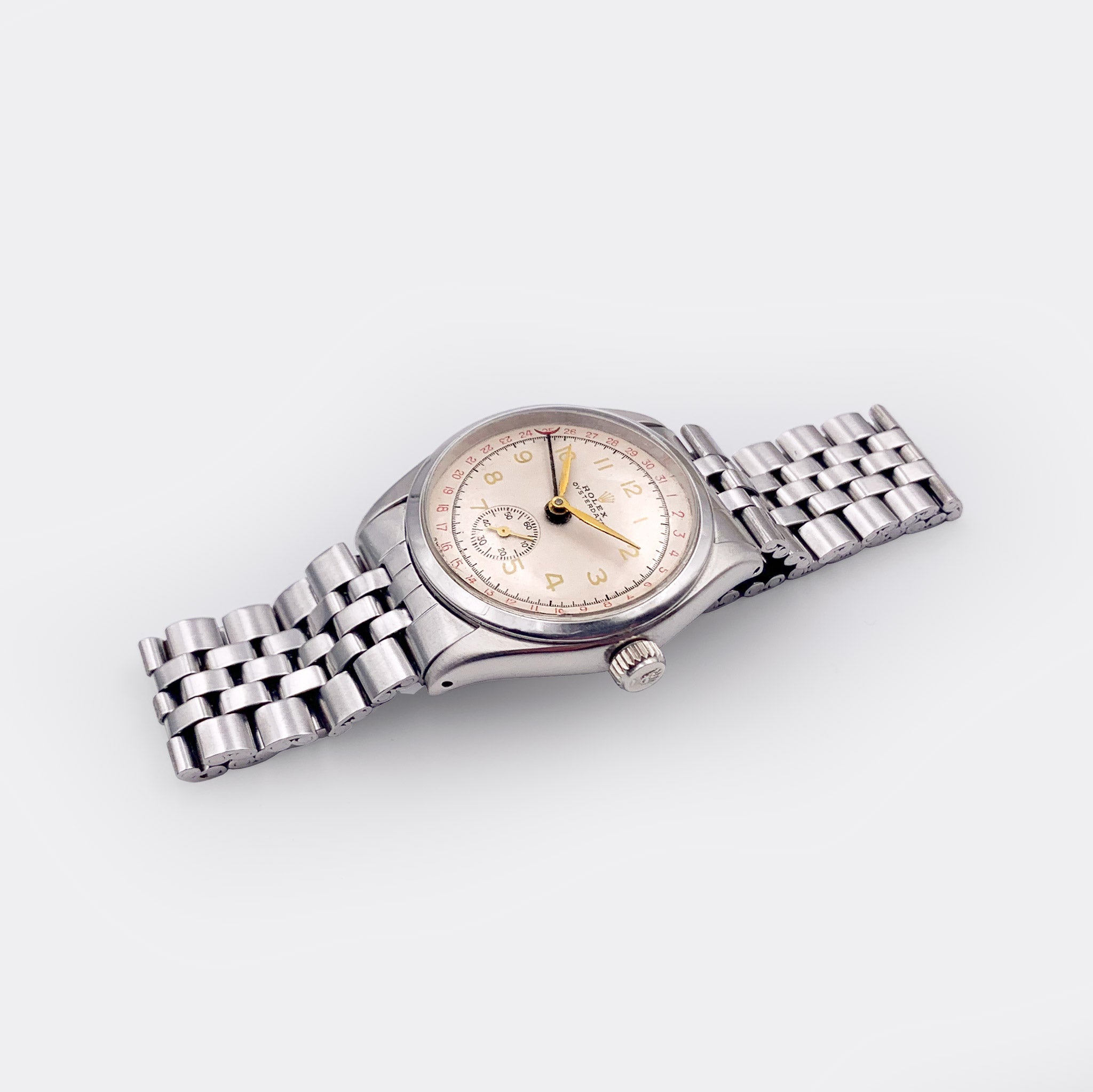 ROLEX | One-of-a-Kind | Oysterdate | Red Date Outer Ring | Subseconds | 18K | Multicolor Cream Dial | Ref. 6294 | 1950s