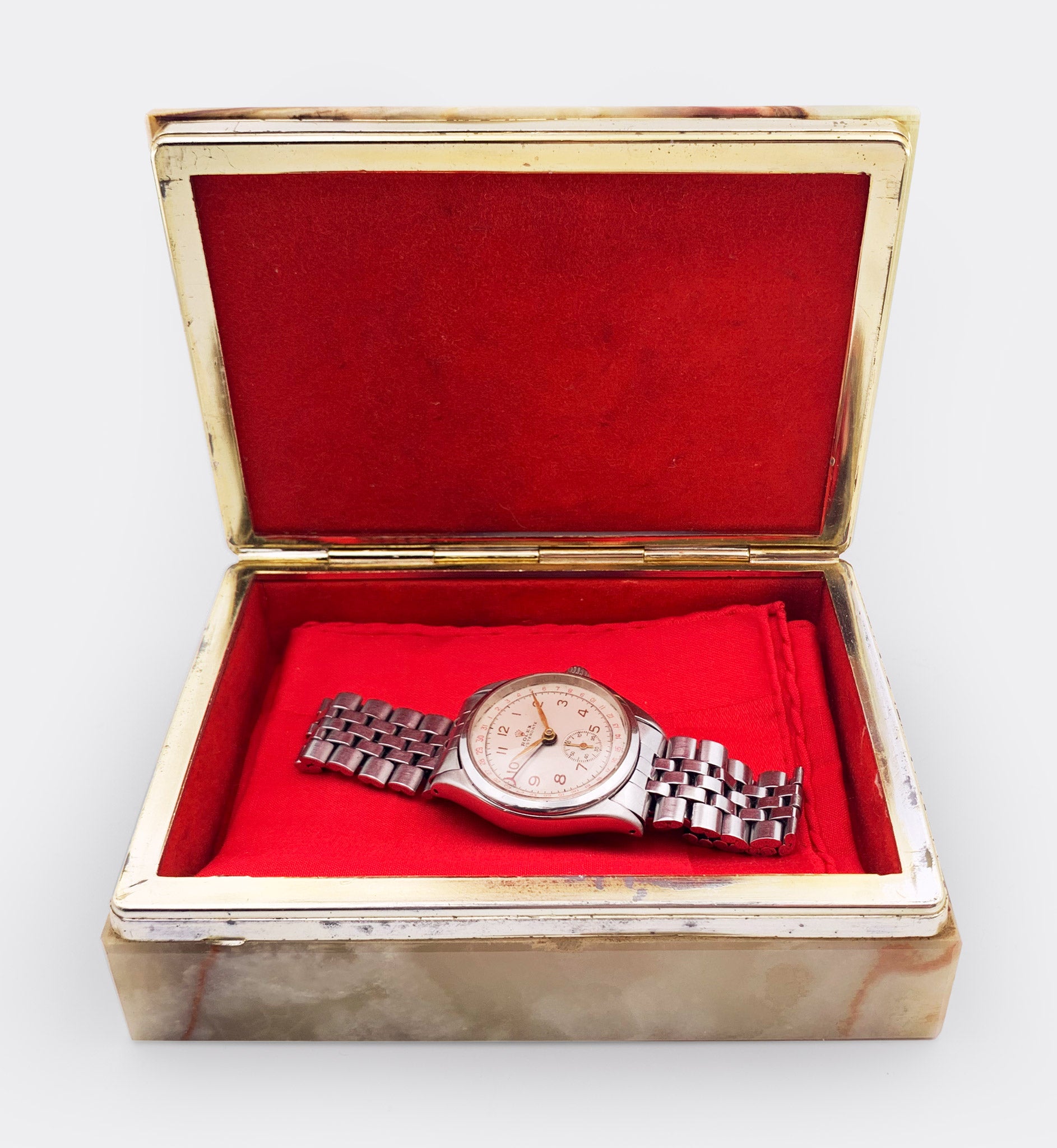 ROLEX | One-of-a-Kind | Oysterdate | Red Date Outer Ring | Subseconds | 18K | Multicolor Cream Dial | Ref. 6294 | 1950s