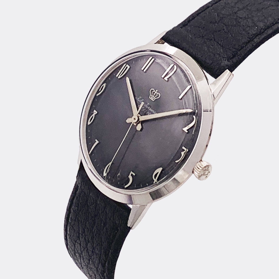 JULES JÜRGENSEN | Purist Dresswatch | 14k Solid White Gold | Dark Grey Dial | 1970s
