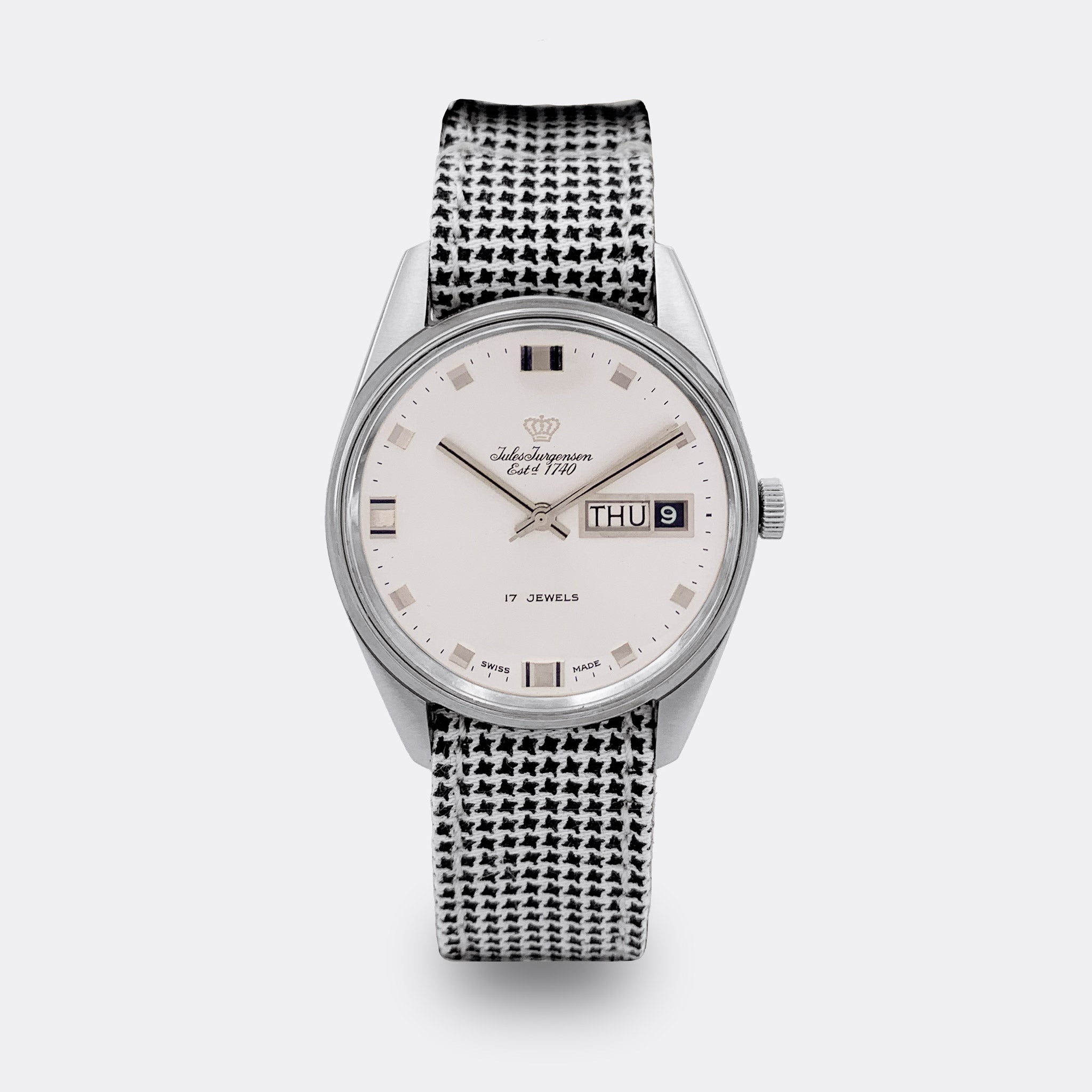 JULES JÜRGENSEN | Copenhagen | Dresswatch | Day-Date | Silver Sunburst Dial | 1970s