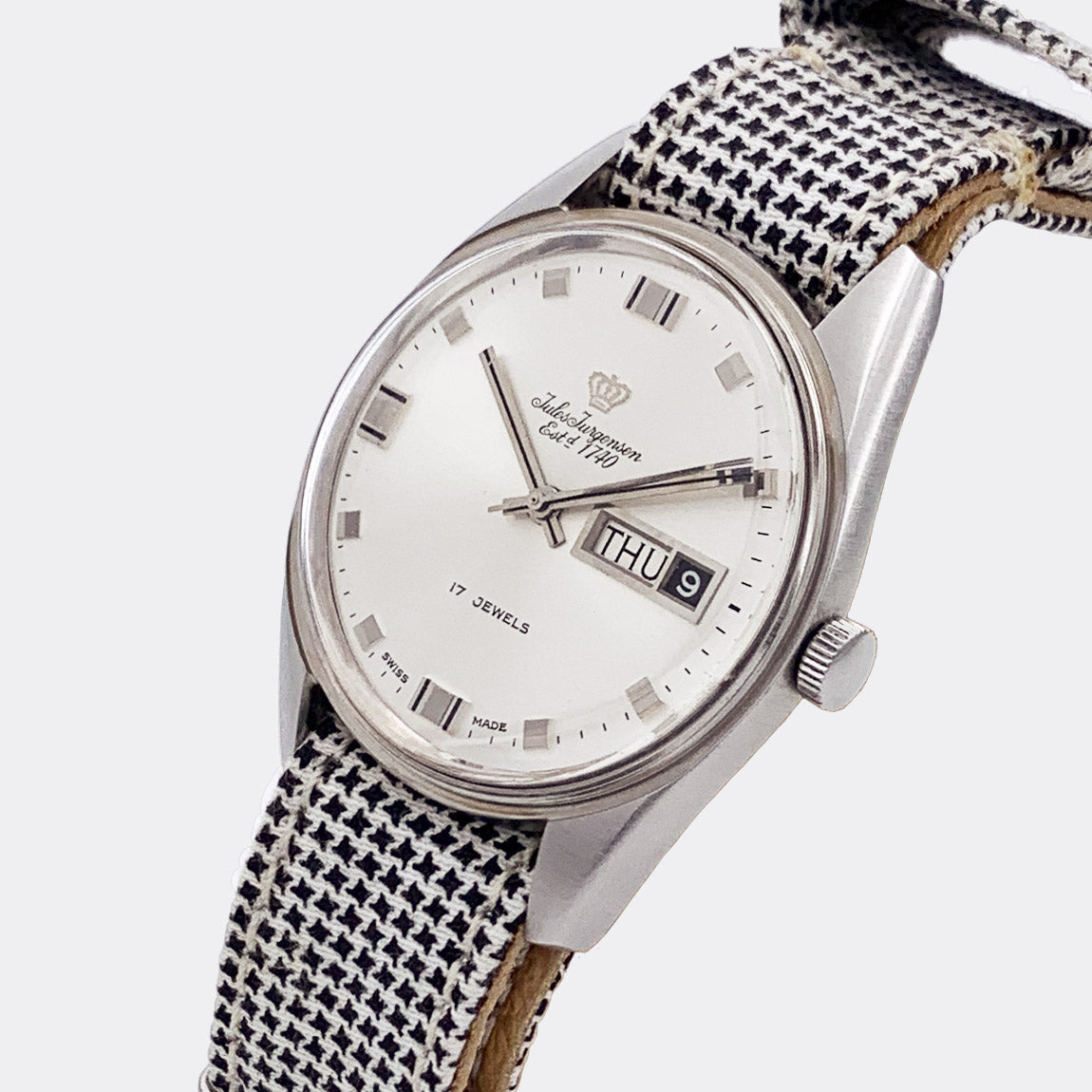 JULES JÜRGENSEN | Copenhagen | Dresswatch | Day-Date | Silver Sunburst Dial | 1970s