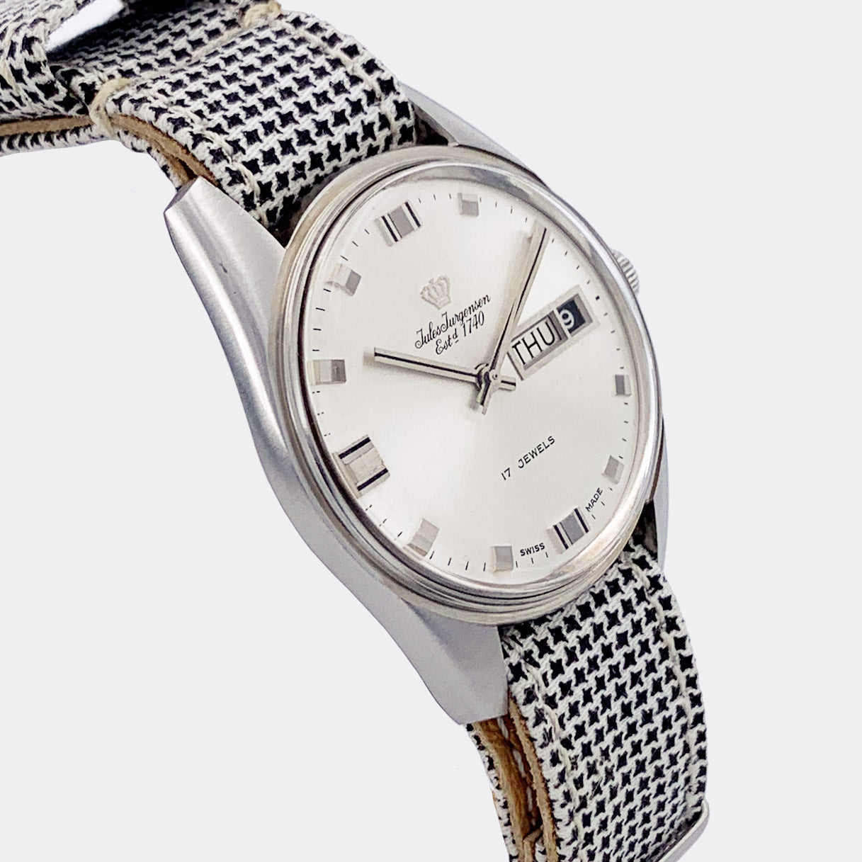 JULES JÜRGENSEN | Copenhagen | Dresswatch | Day-Date | Silver Sunburst Dial | 1970s