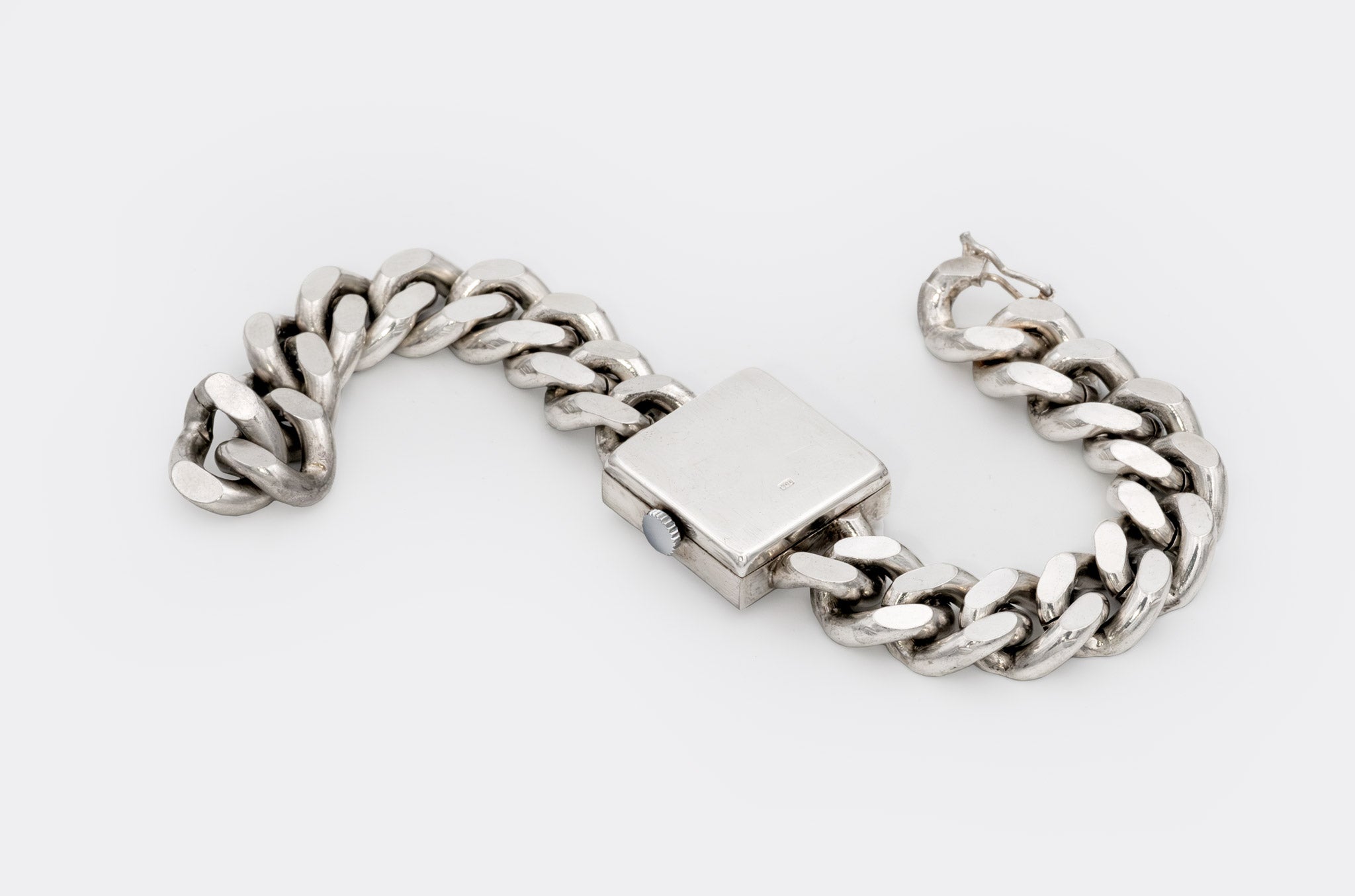 UNDERSTATEMENT | One-of-a-Kind | Dresswatch | Super Heavy Armored Chain | Silver 800 | Purist White Dial | 1960s