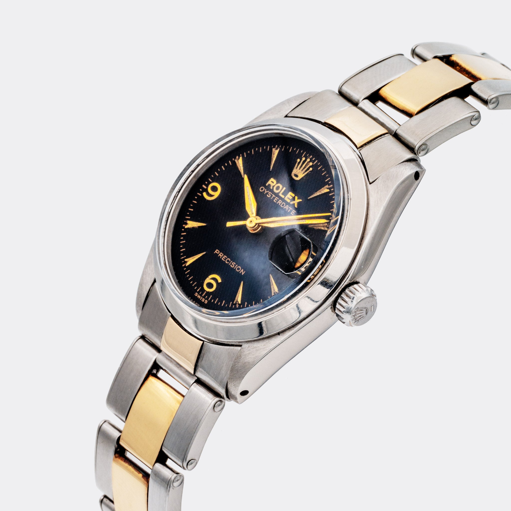 ROLEX | Oysterdate | Precision | Mid-Size Boy & Lady | Solid YG 585 | 3-6-9 Explorer Chocolate Black Gilt Dial | Ref. 6466 | 1950s