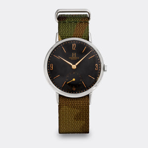 HERMÈS | Super Jumbo Dresswatch | Matt Black Gilt Dial | Red Gold Hands & Applications | Subseconds | 1950s