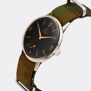 HERMÈS | Super Jumbo Dresswatch | Matt Black Gilt Dial | Red Gold Hands & Applications | Subseconds | 1950s