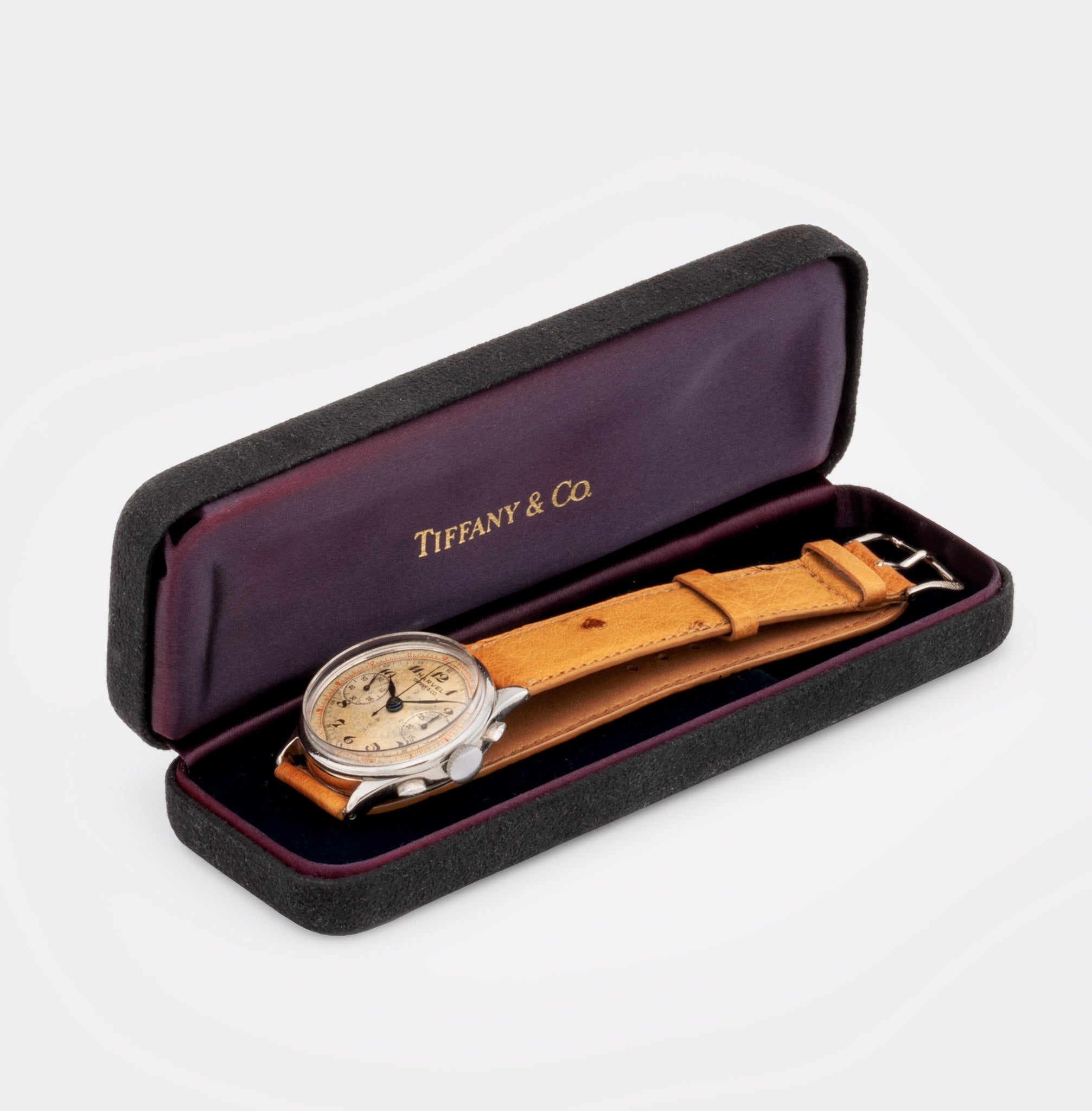 HARVEL | by TIFFANY & CO. - double signed | Chronograph | Blued Hands & Totalizers | Cream Dial | Multicolored | 1950s