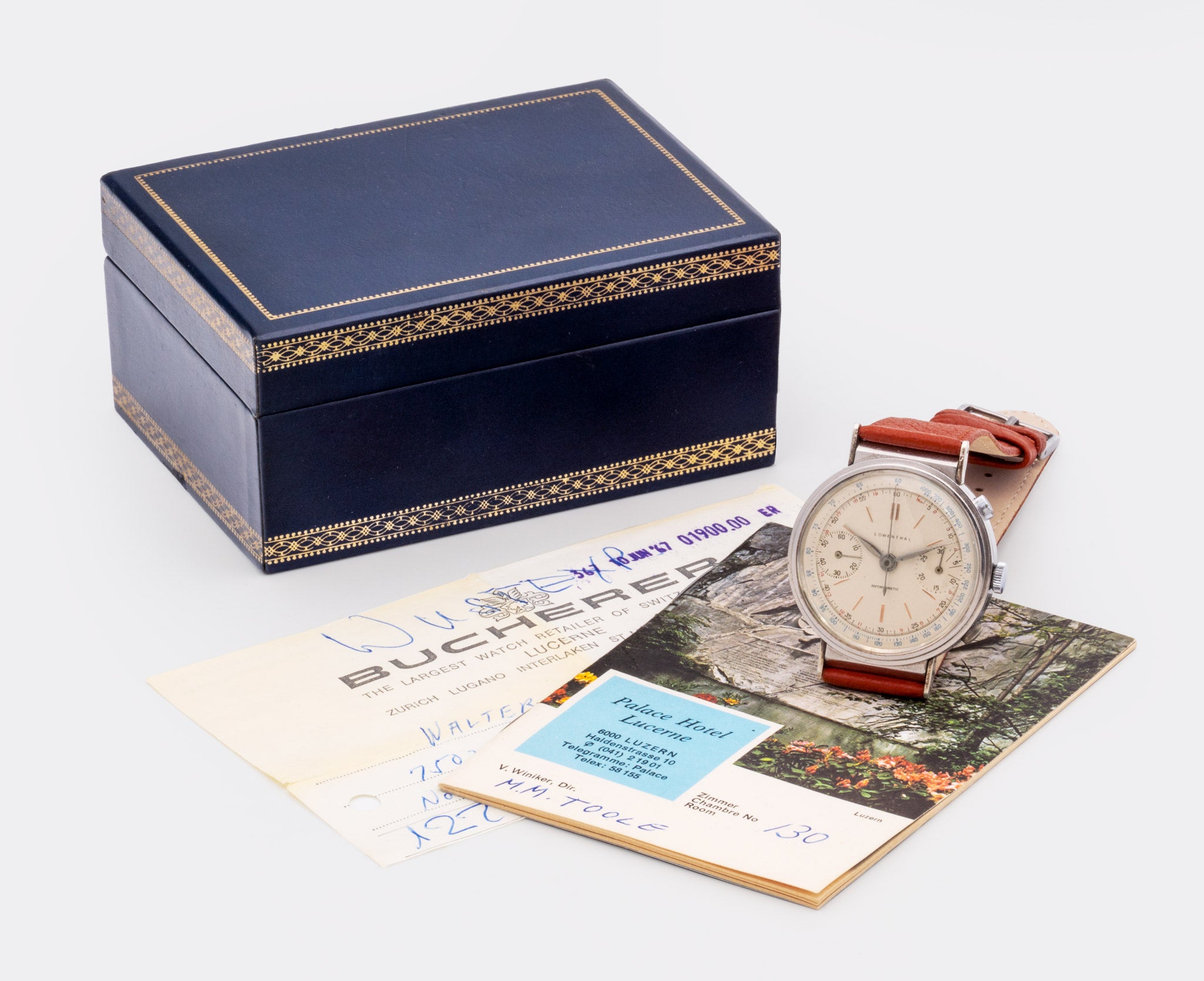 LOWENTHAL | Rattrapante Chronographe | Super Jumbo "Extra Big" 40mm | Bucherer Full Collector Set | Cream Multicolor Dial | Highly Collectible | 1940s