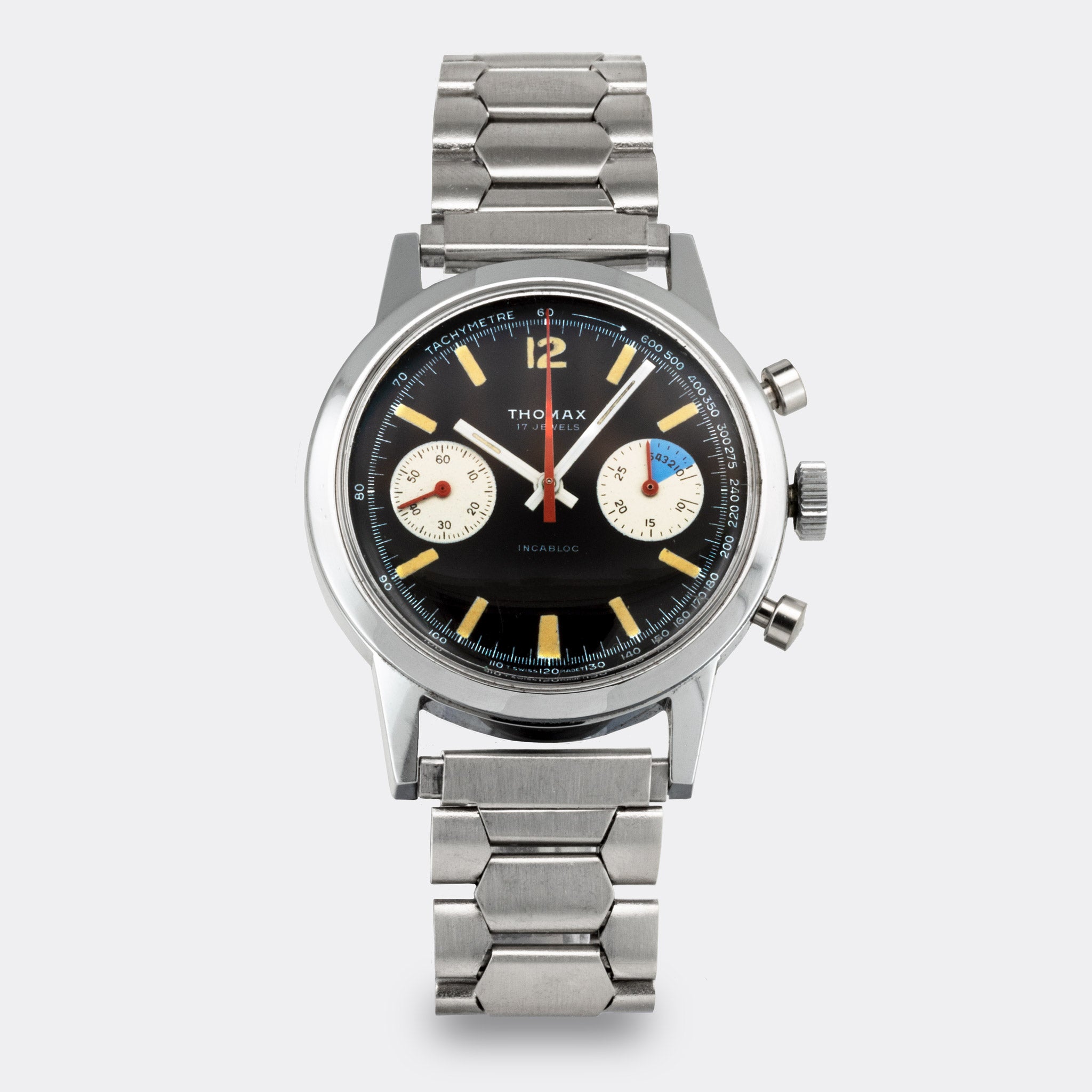 THOMAX | Jumbo Yachting Chronograph | Multicolored Tritium Dial | Red Seconds & Counters | Valjoux 7733 | NOS | 1960s