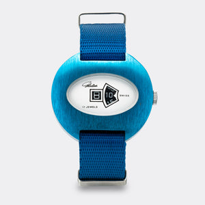 GLADIUS | Jump Hour | Swiss Made | "Extra Big" 40mm | Metallic Blue | Digital Display Jumping Hour | NOS | 1970s