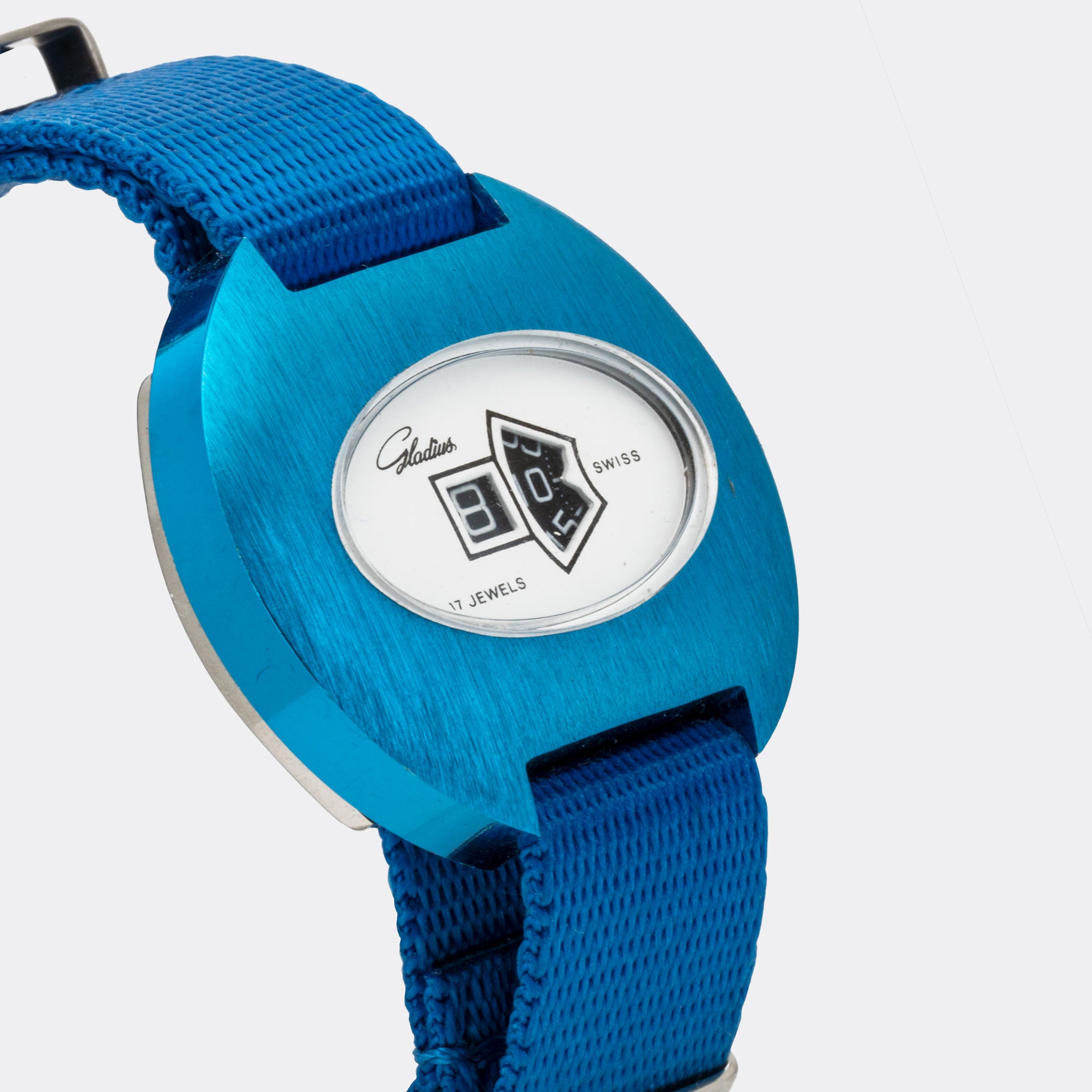 GLADIUS | Jump Hour | Swiss Made | "Extra Big" 40mm | Metallic Blue | Digital Display Jumping Hour | NOS | 1970s