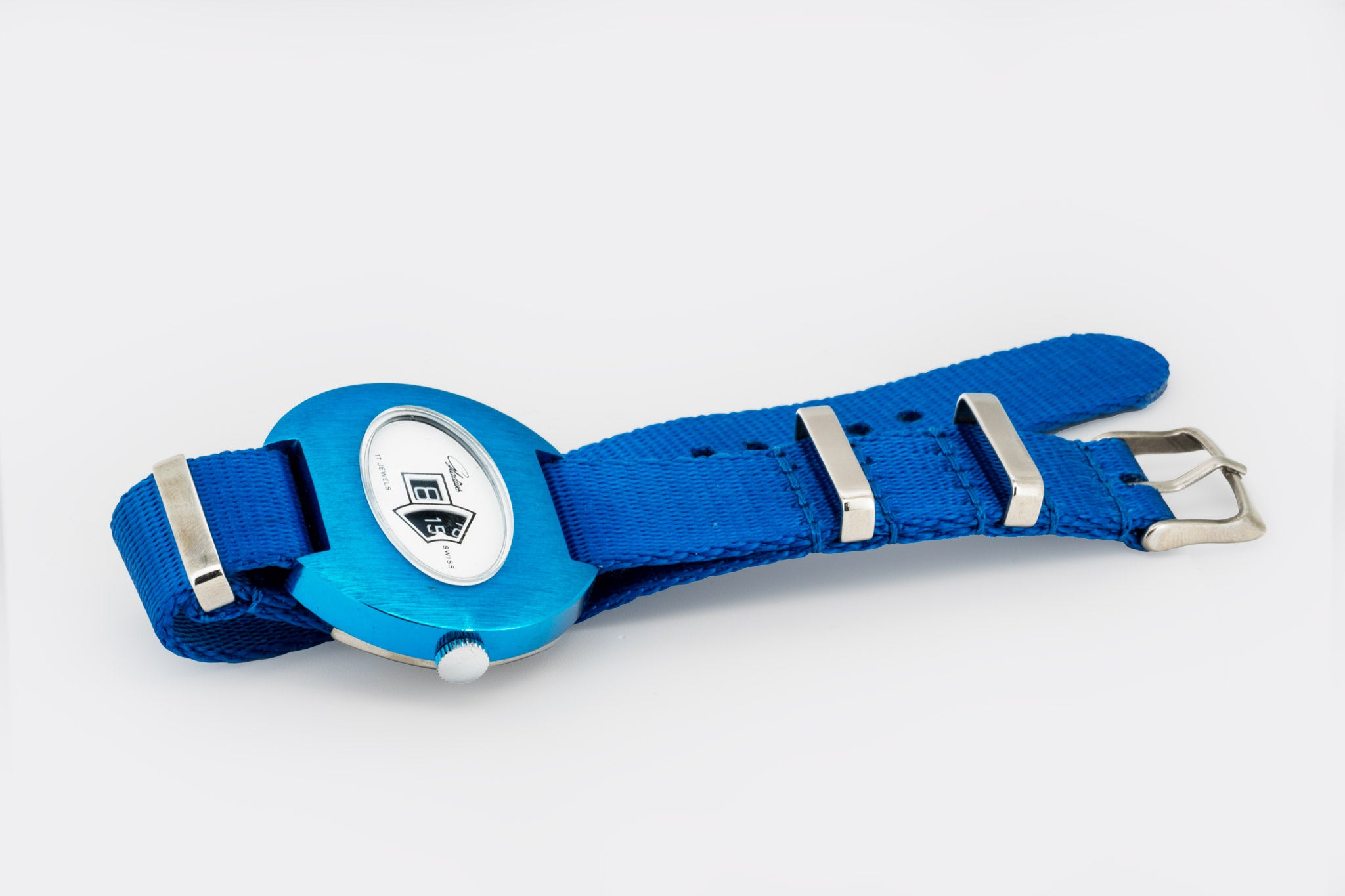GLADIUS | Jump Hour | Swiss Made | "Extra Big" 40mm | Metallic Blue | Digital Display Jumping Hour | NOS | 1970s