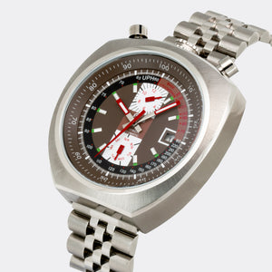ESKA | Swiss Bullhead Chronograph Original | Super Jumbo "Extra Big" 45mm | Automatic | Double Date Calendar | Tropic Brown Multicolor Dial | Red Hands | NOS | 1950s