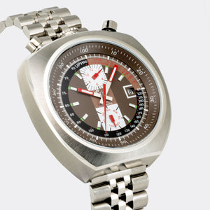 ESKA | Swiss Bullhead Chronograph Original | Super Jumbo "Extra Big" 45mm | Automatic | Double Date Calendar | Tropic Brown Multicolor Dial | Red Hands | NOS | 1950s