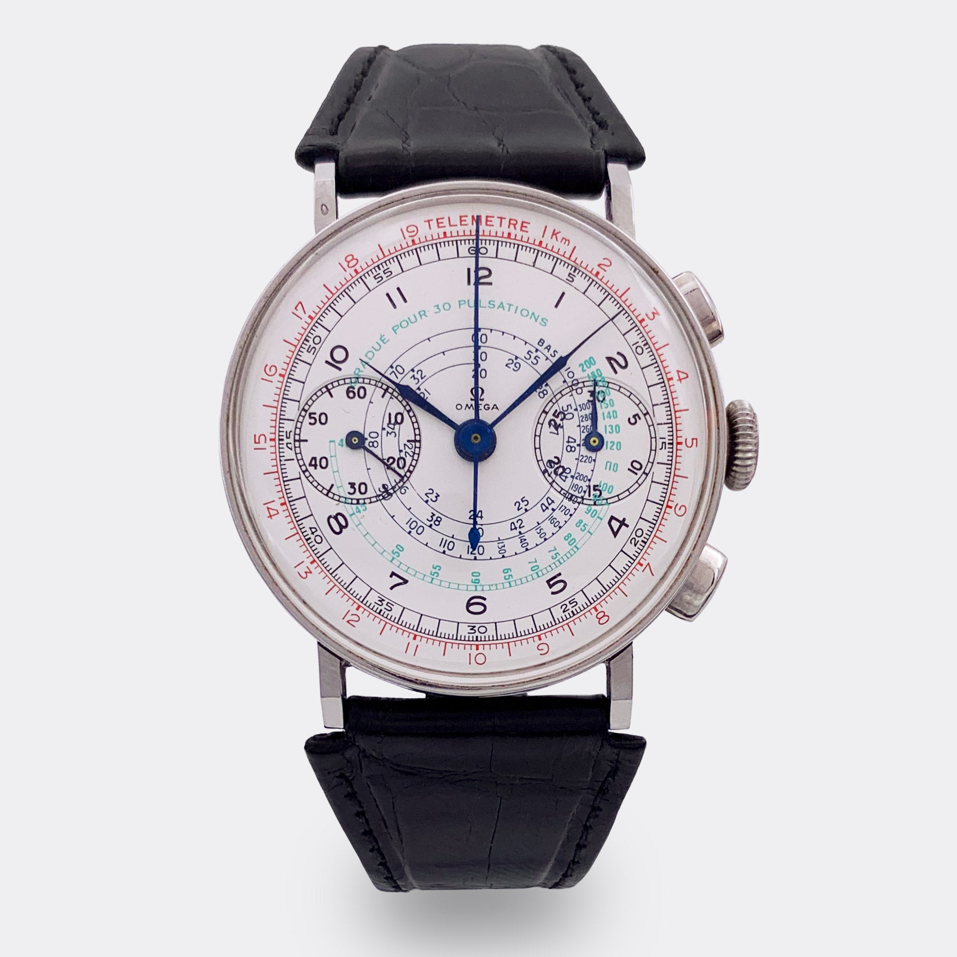 OMEGA | Jumbo Sport Racing Chronograph Classic | Telemetre Km | Multicolored Multiscale Dial | Cal. 33,3 | 1930s