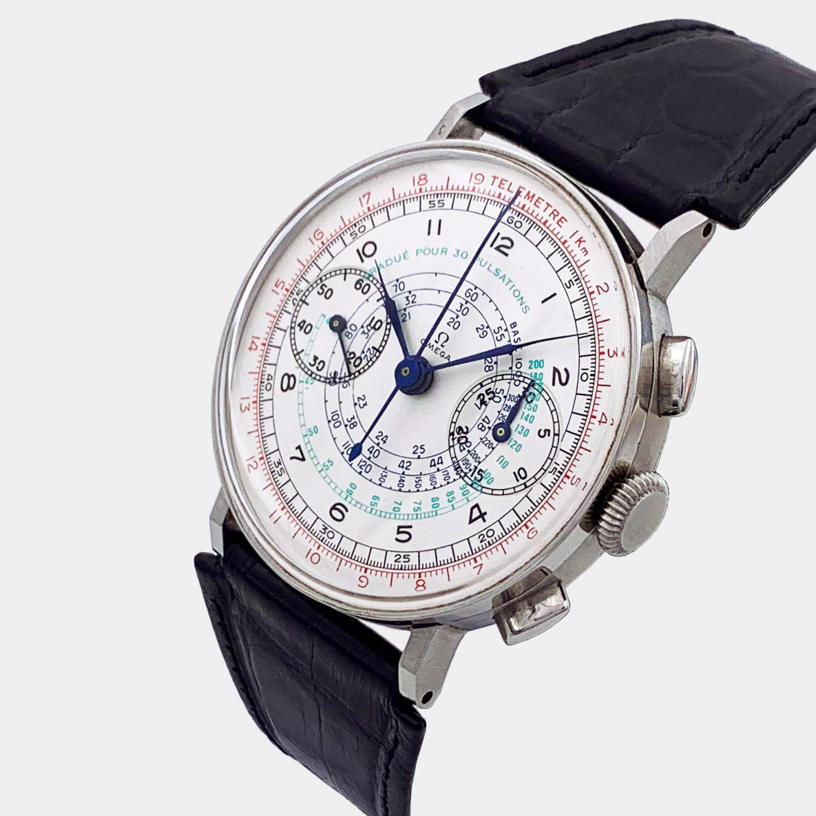 OMEGA | Jumbo Sport Racing Chronograph | Telemetre Km | Multicolored Multiscale Dial | Cal. 33,3 | 1930s