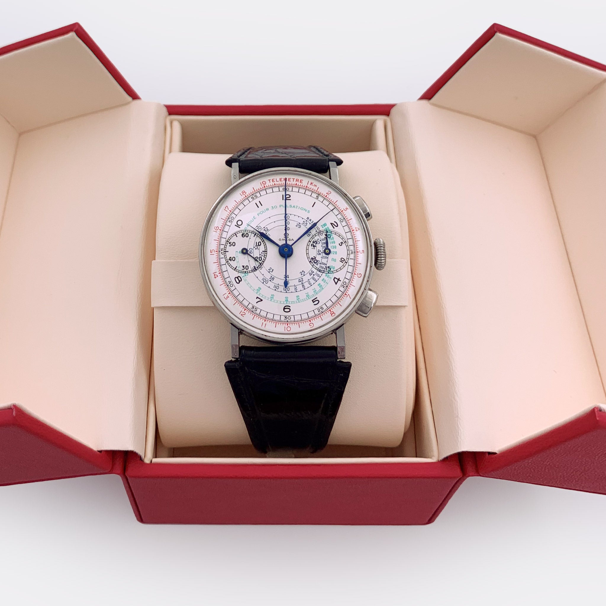 OMEGA | Jumbo Sport Racing Chronograph Classic | Telemetre Km | Multicolored Multiscale Dial | Cal. 33,3 | 1930s