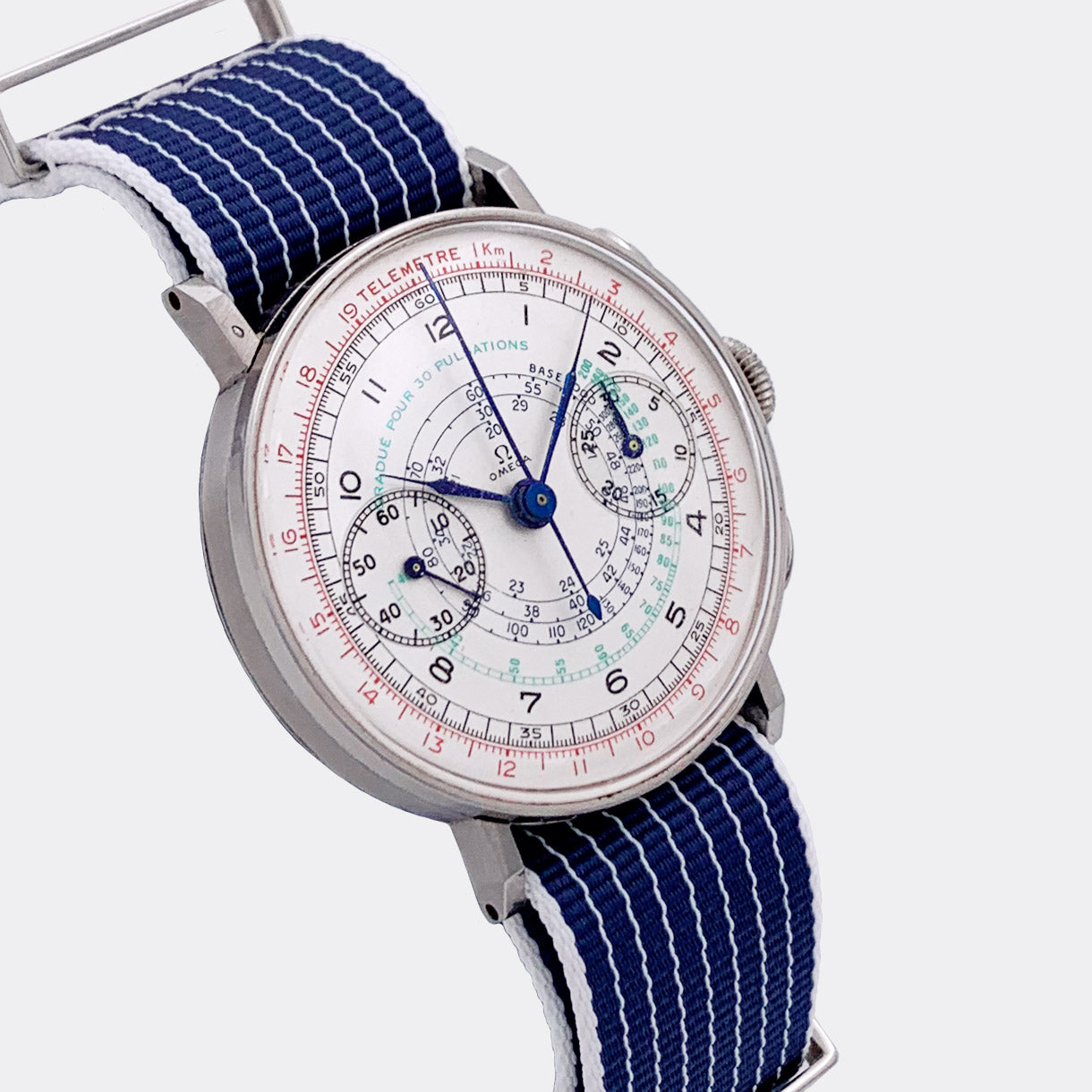 OMEGA | Jumbo Sport Racing Chronograph Classic | Telemetre Km | Multicolored Multiscale Dial | Cal. 33,3 | 1930s