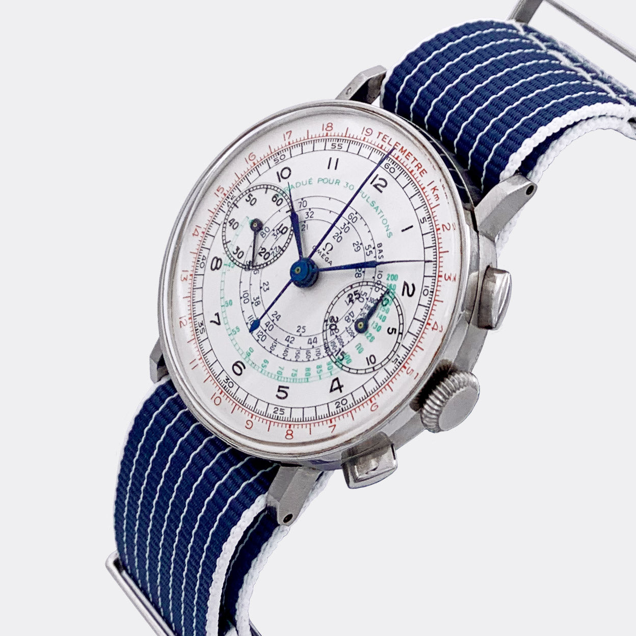 OMEGA | Jumbo Sport Racing Chronograph | Telemetre Km | Multicolored Multiscale Dial | Cal. 33,3 | 1930s