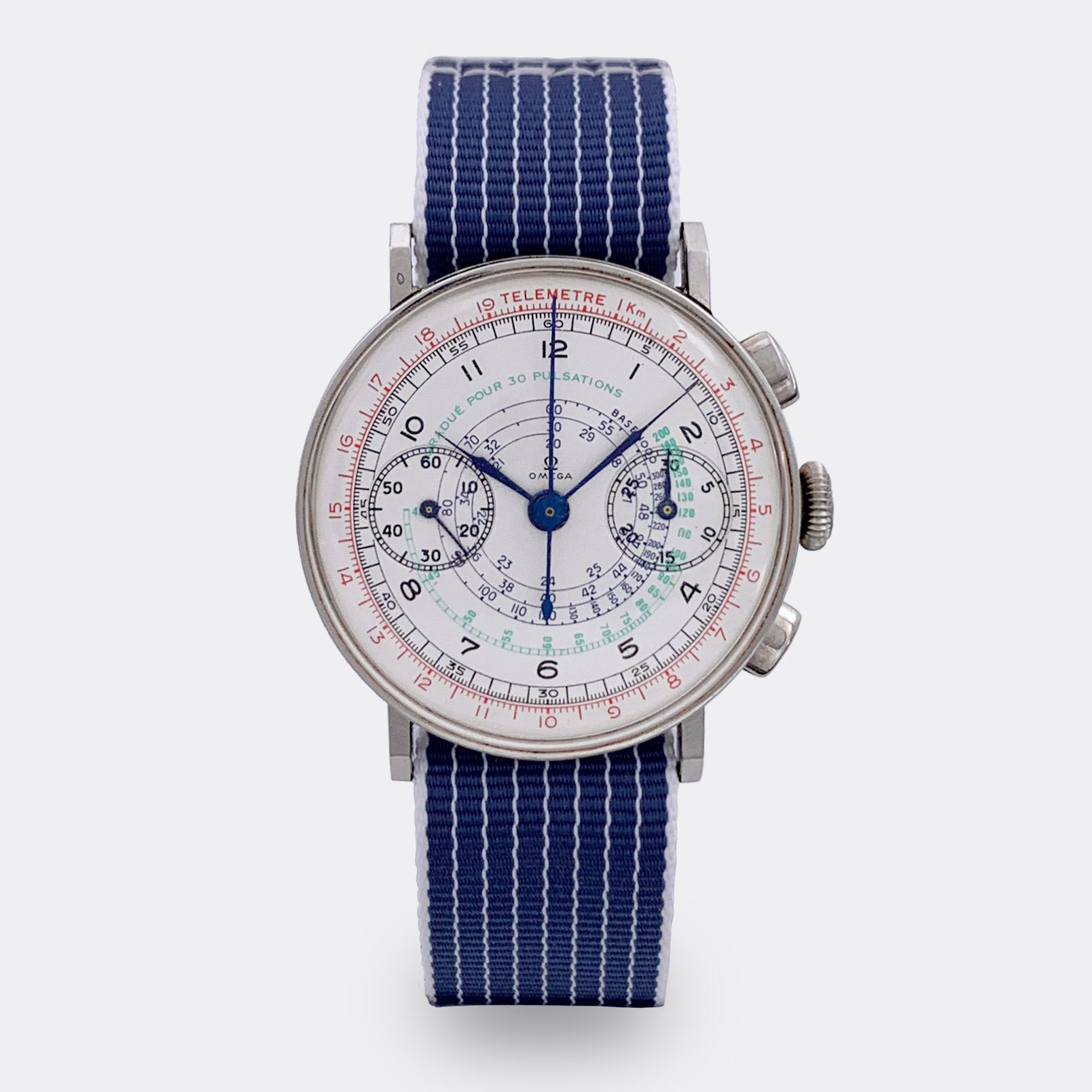 OMEGA | Jumbo Sport Racing Chronograph | Telemetre Km | Multicolored Multiscale Dial | Cal. 33,3 | 1930s