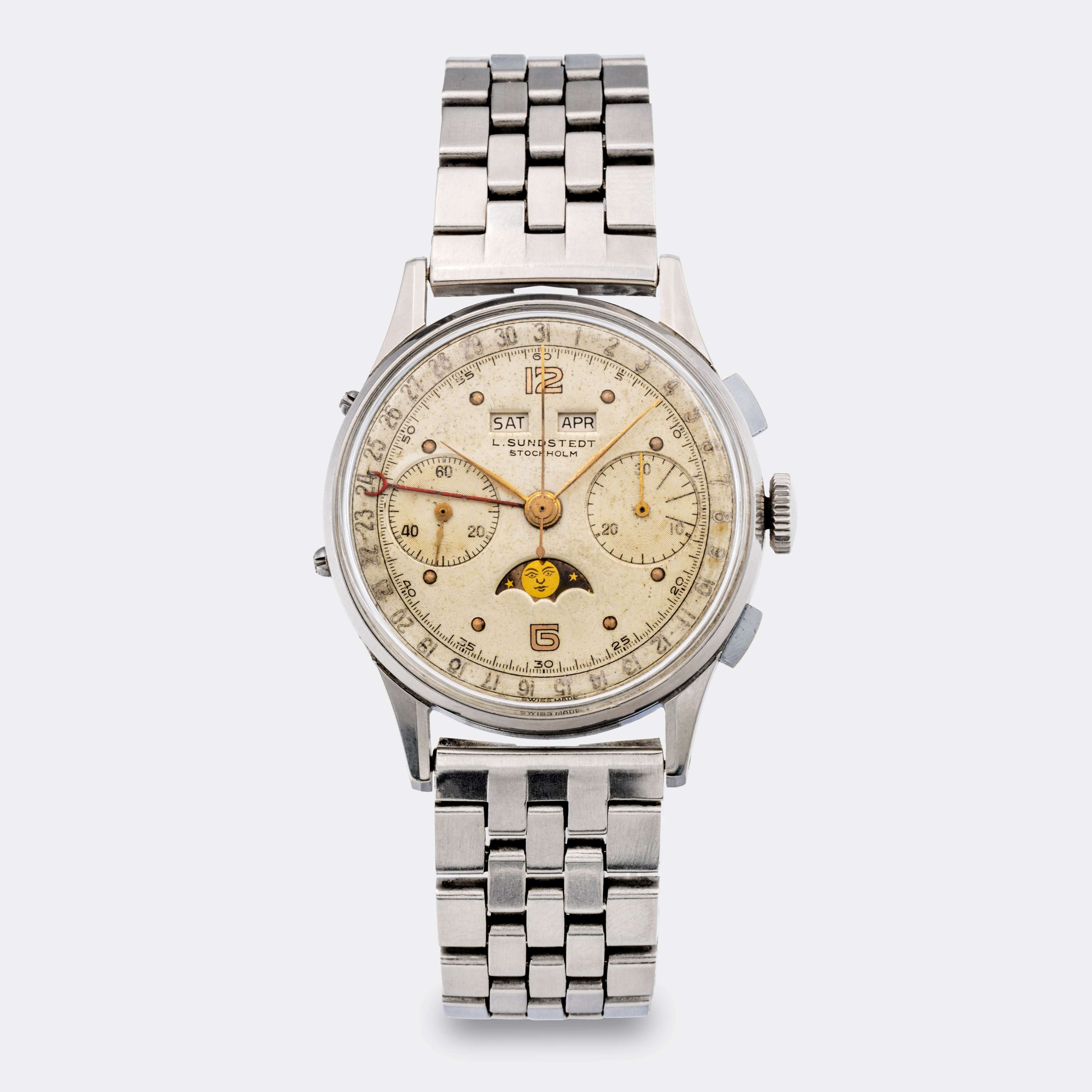 L. SUNDSTEDT | STOCKHOLM | One-of-a-Kind | Prototyp | Chronograph Dato Compax Moon Phase | Full Calendar - Triple Date | Unique History | Highly Collectible | Stockholm - Sweden | Valjoux 88 | 1940s