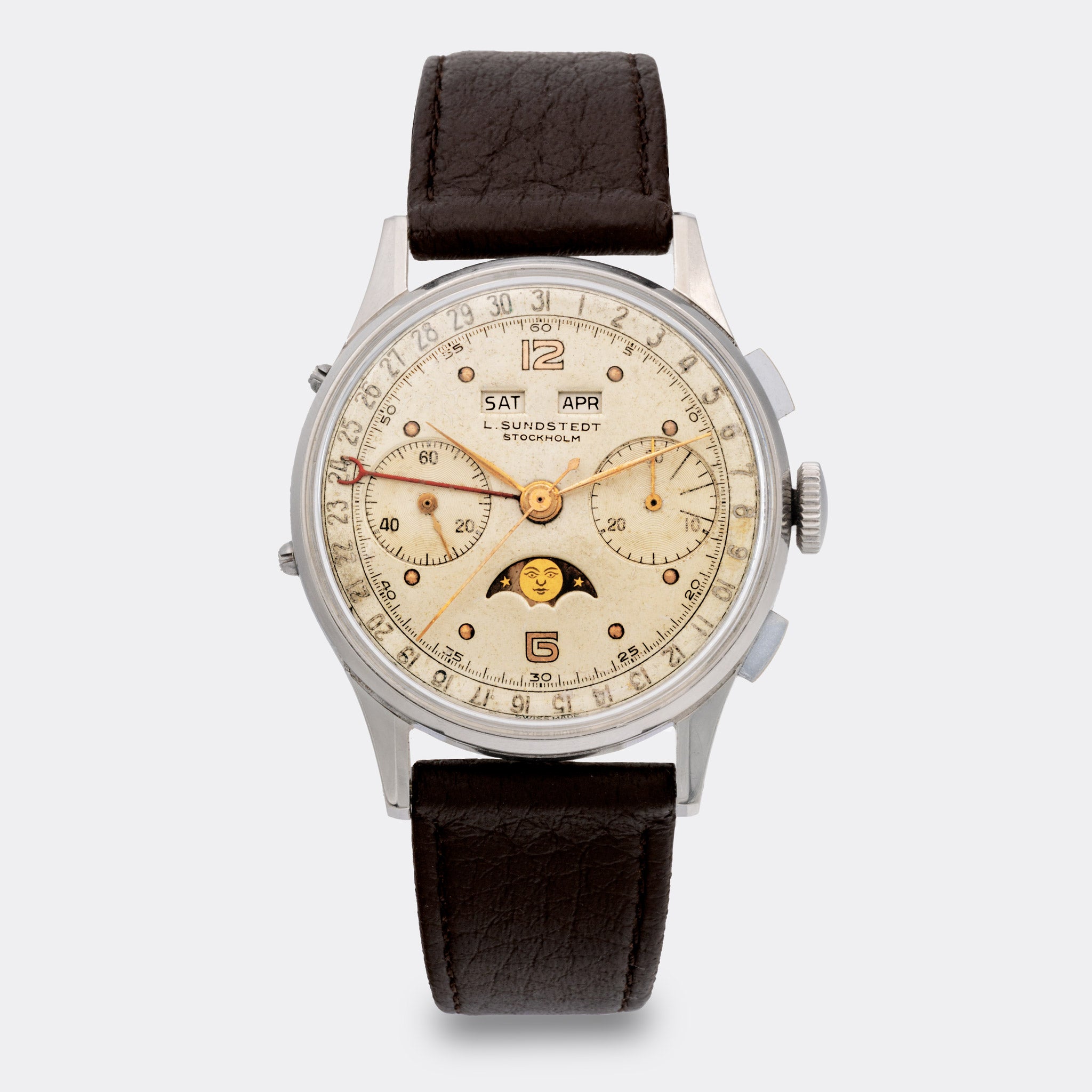 L. SUNDSTEDT | STOCKHOLM | One-of-a-Kind | Prototyp | Chronograph Dato Compax Moon Phase | Full Calendar - Triple Date | Unique History | Highly Collectible | Stockholm - Sweden | Valjoux 88 | 1940s