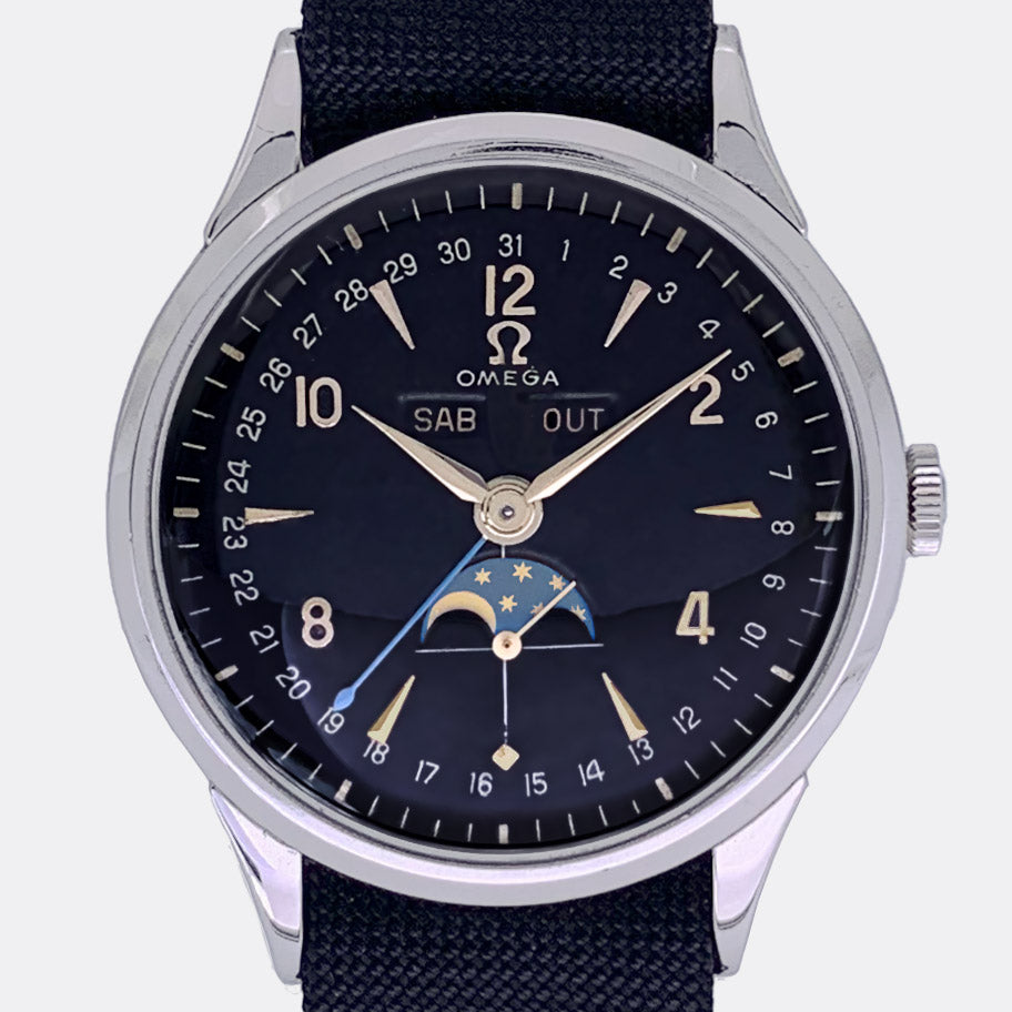 OMEGA | Super Jumbo Cosmic Moon Phase | Full Calendar | Black Dial | Ref. 2486-1 | 1950s