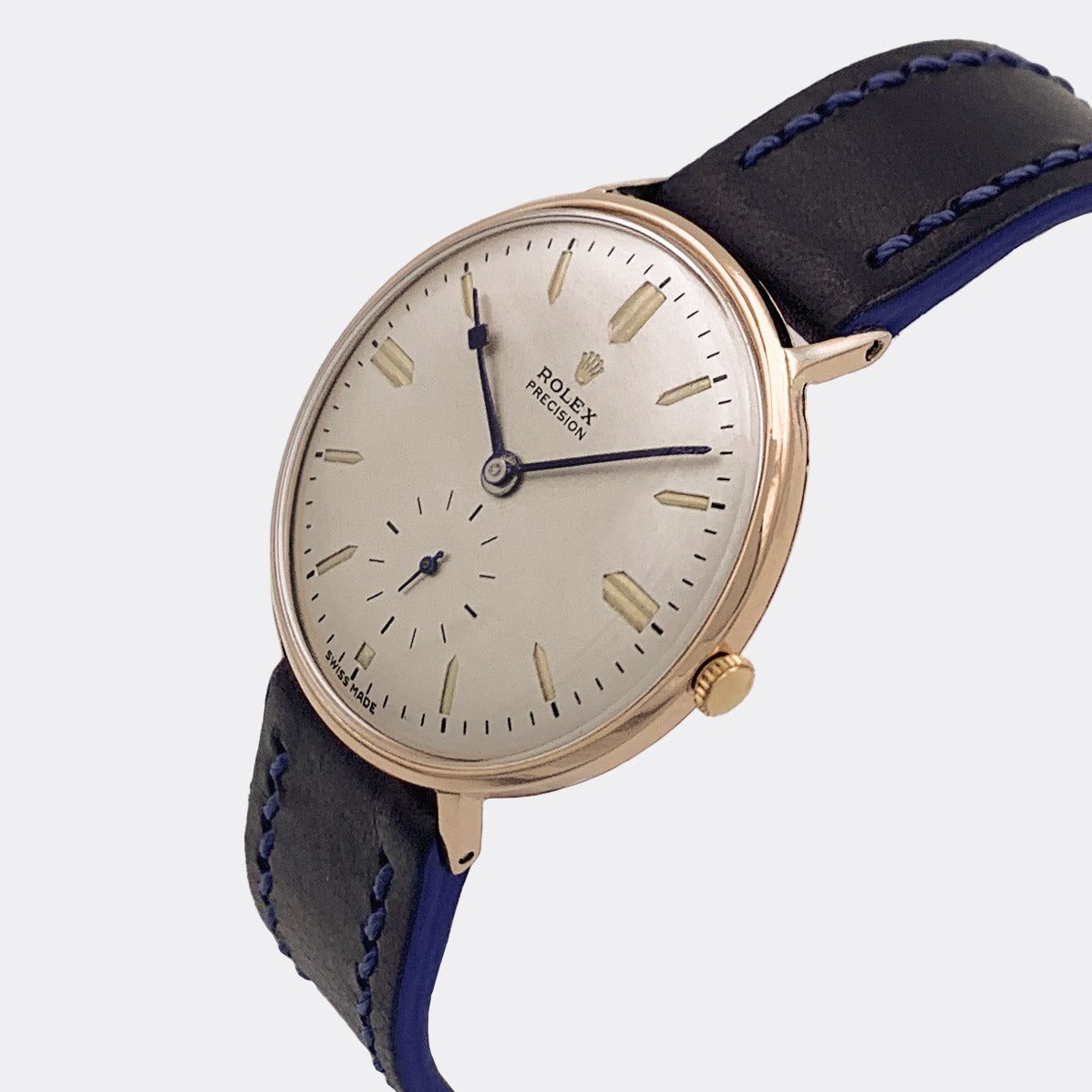 ROLEX | Precision | 18K Solid Red Gold | Subseconds | Pearl White Dial | Blue Hands | Ref. 4410 | 1940s