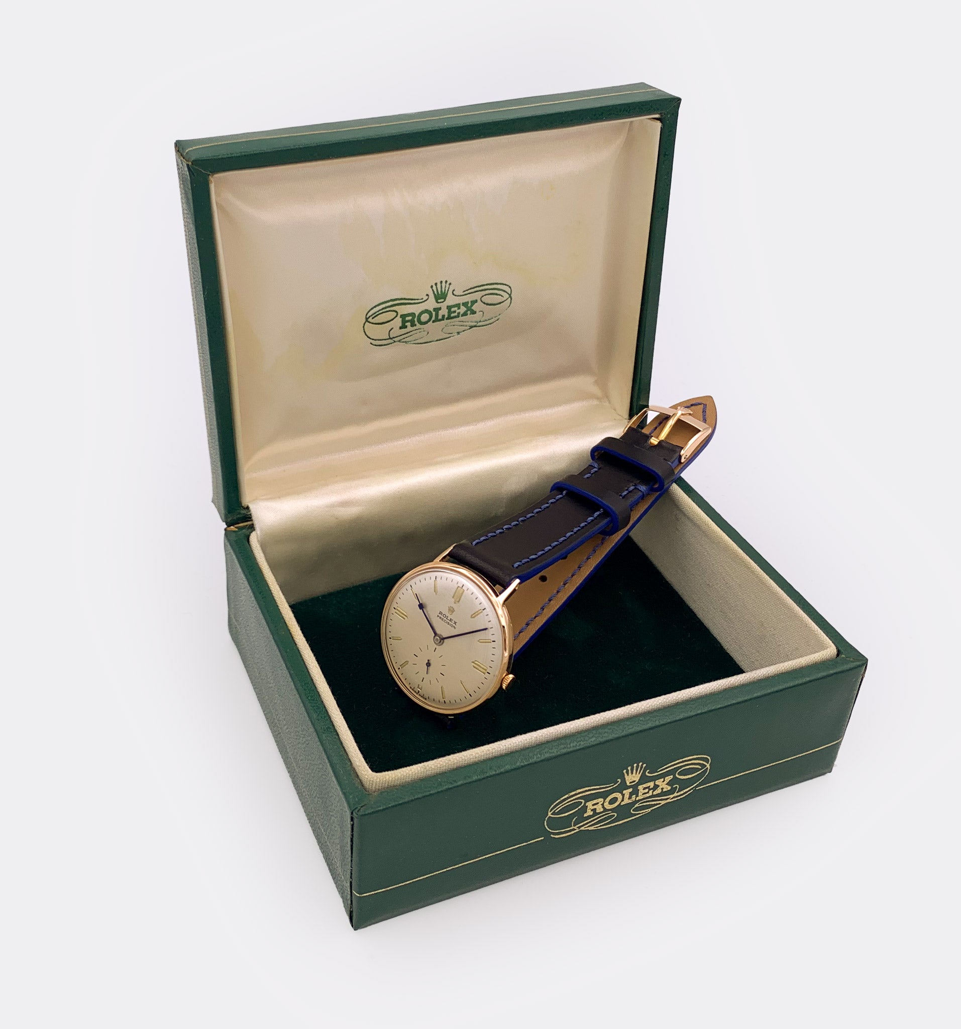 ROLEX | Precision | 18K Solid Red Gold | Subseconds | Pearl White Dial | Blue Hands | Ref. 4410 | 1940s
