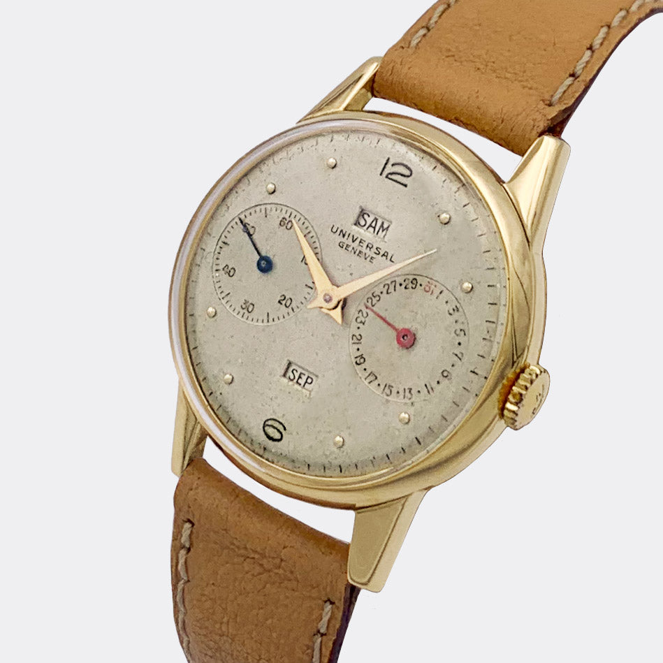 UNIVERSAL GENEVE | Dresswatch | Full Calender | Triple-Date & Small Second | 18K Solid YG | Ref. 11301 | 1940s